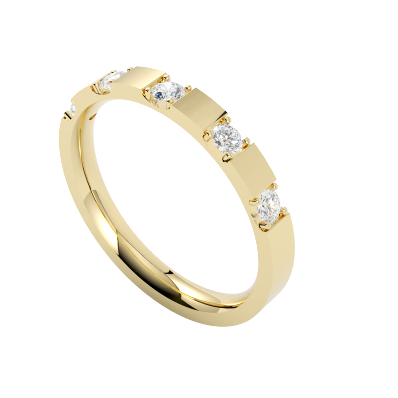 Nowoczesny design, obrączka z żółtego złota 585 z brylantami